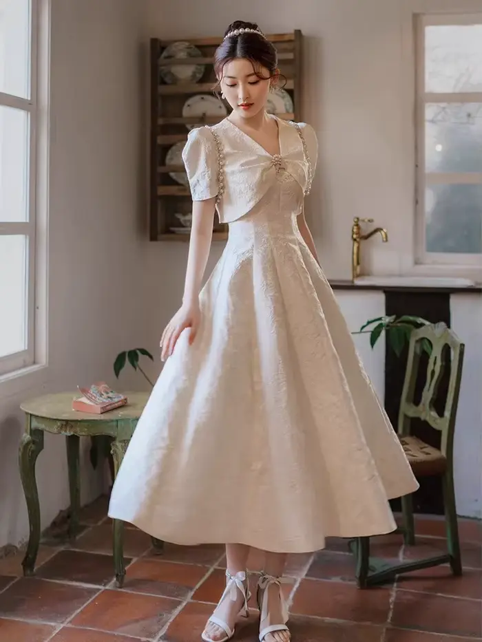 Robe de Toast de mariée de Style chinois, manches à bulles, robe de mariée pour Banquet, personnalis