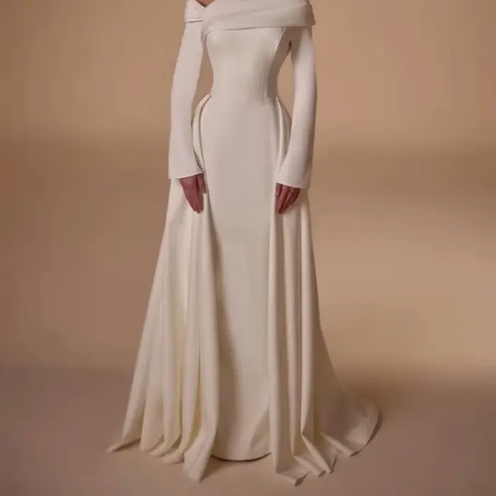 Robe de soirée élégante pour femmes avec décolleté hors épaule, train de balayage, soutien-gorge intégré, polyester, couleurs variées, occasions spéciales