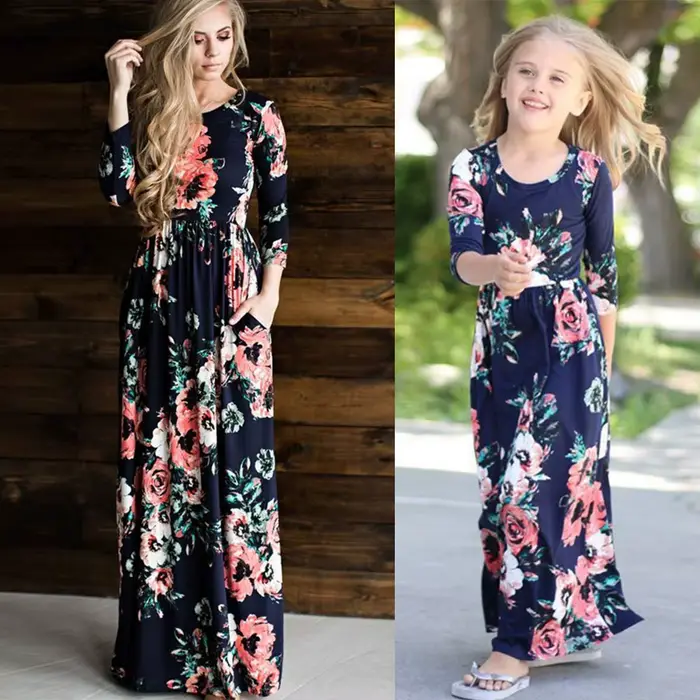 Robe longue à fleurs pour mère et fille