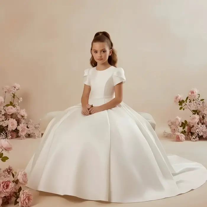 Robe de demoiselle d'honneur blanche pour mariage avec nœud en satin