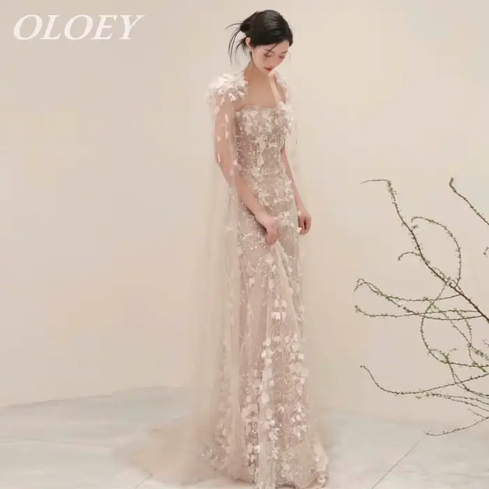 OLOEY luxe Beaidng 3d fleurs dentelle robe de mariée plissé Tulle une ligne robe de mariée personnal