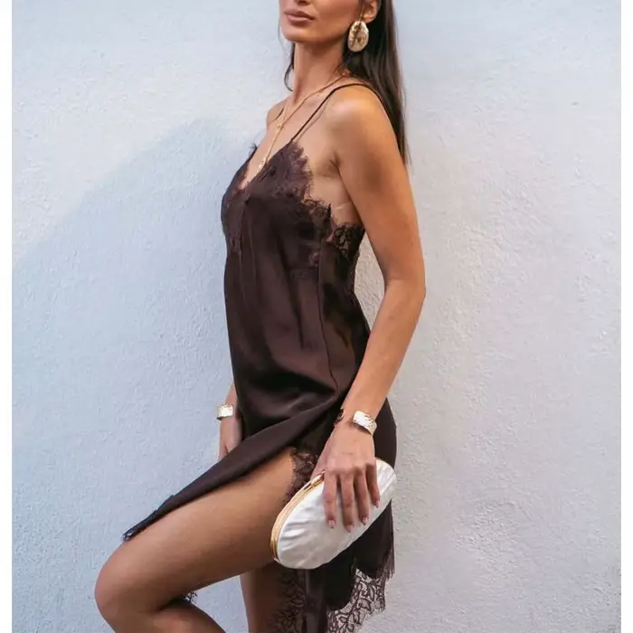 MUJER dentelle Slip Mini robe femmes Satin dos nu