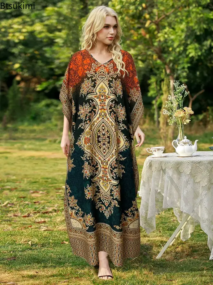 Robes de vacances bohèmes à col en V pour femmes