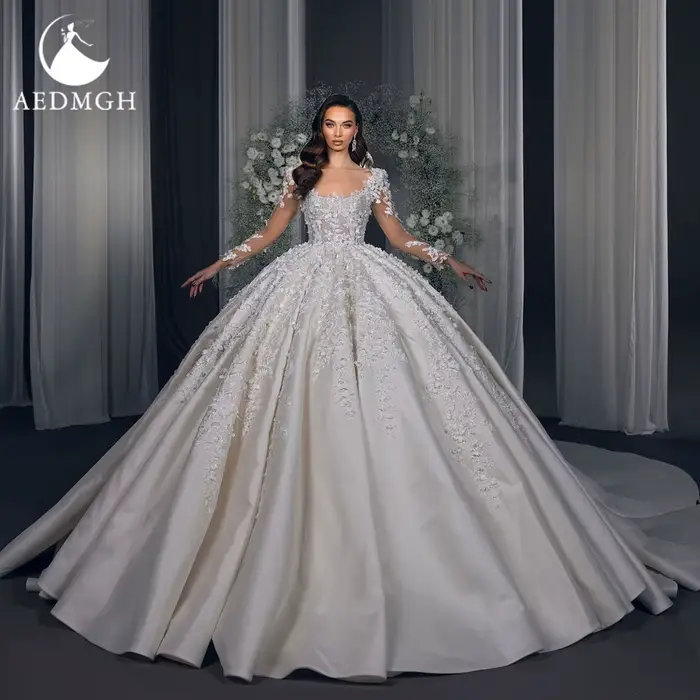 Aedmgh robe De bal robes De mariée royales pour les femmes festonné robe De Novia dentelle Appliques
