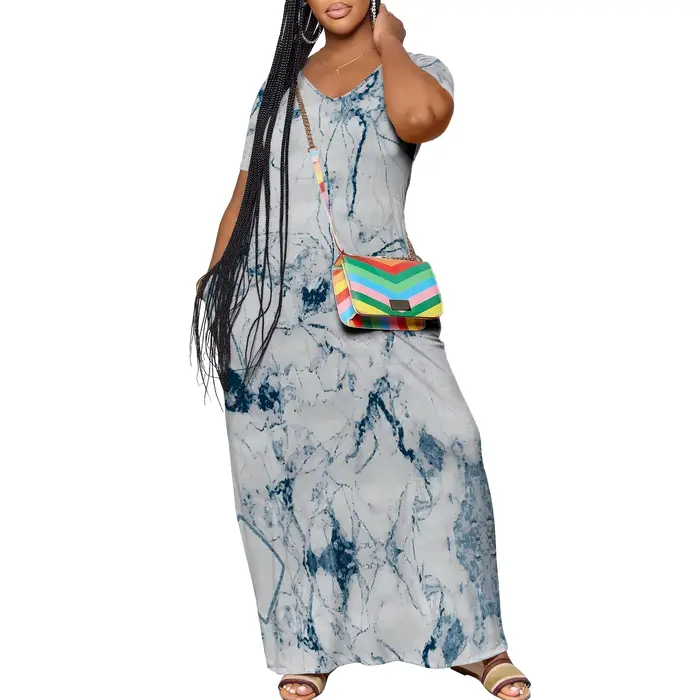 Robe longue à col en V imprimé girafe, motif animal, look décontracté tendance