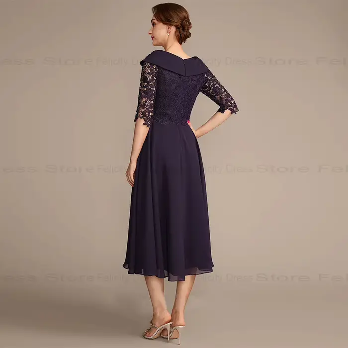 Robe Mère de la Mariée Élégante Personnalisée Asymétrique en Mousseline de Soie Dentelle Fête Robe Invitée de Mariage Perles Couleurs Variées Tailles Standard Ou Personnalisées