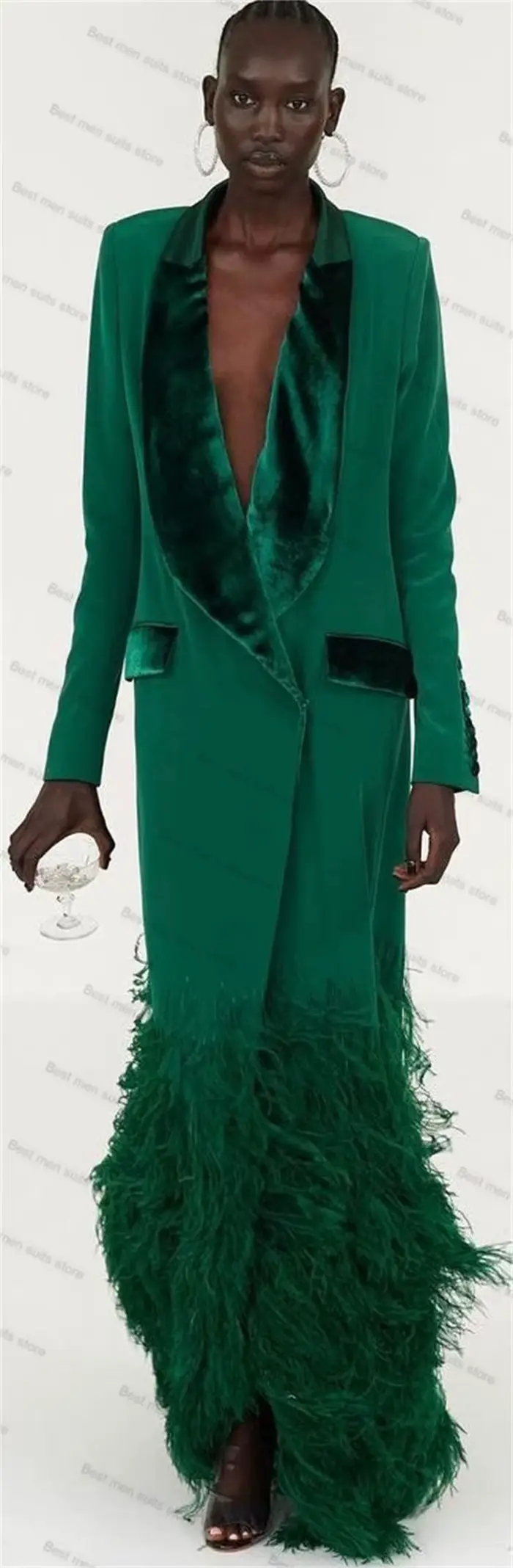 Costume 1 pièce en plumes vertes pour femmes