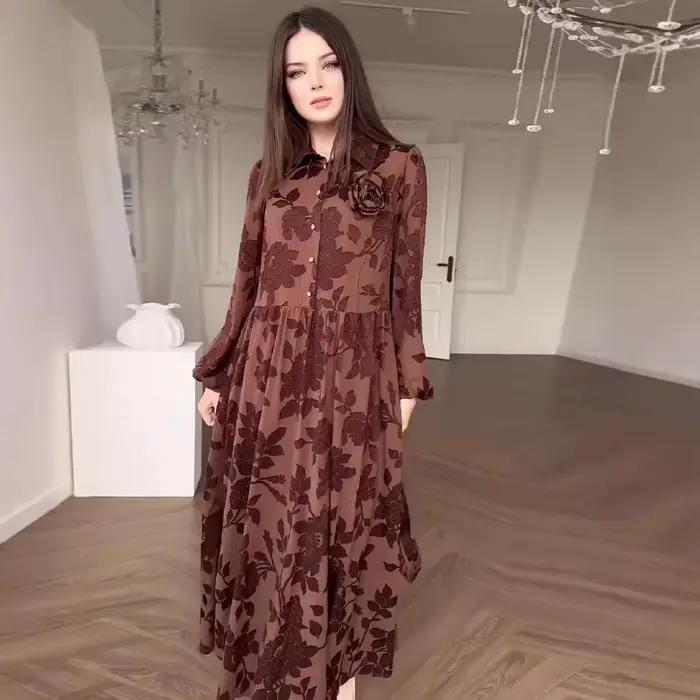 Nouvelle Robe Longue Jacquard Élégante et Digne pour Femme
