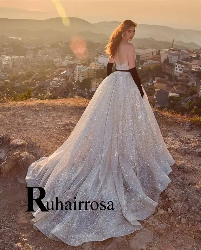 Ruhair robes de mariée à la mode pour Mariages a-ligne sans manches paillettes dos nu chérie formelle Suknia Slubna personnalisé