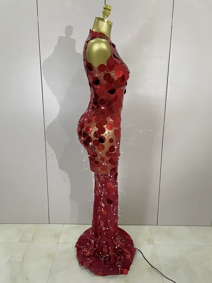 Robe Maxi en maille pour femmes, tenue de luxe, paillettes scintillantes, Sexy, soirée, spectacle, c