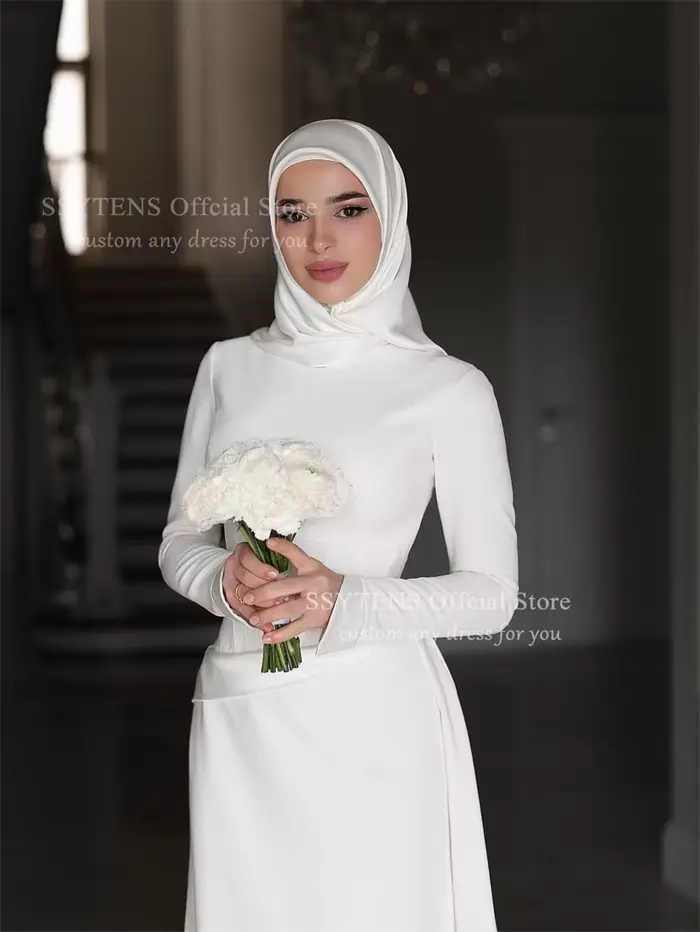 Robe de mariée musulmane SSYTENS sirène/trompette col montant voile personnalisable pour cérémonie de mariage et occasions spéciales
