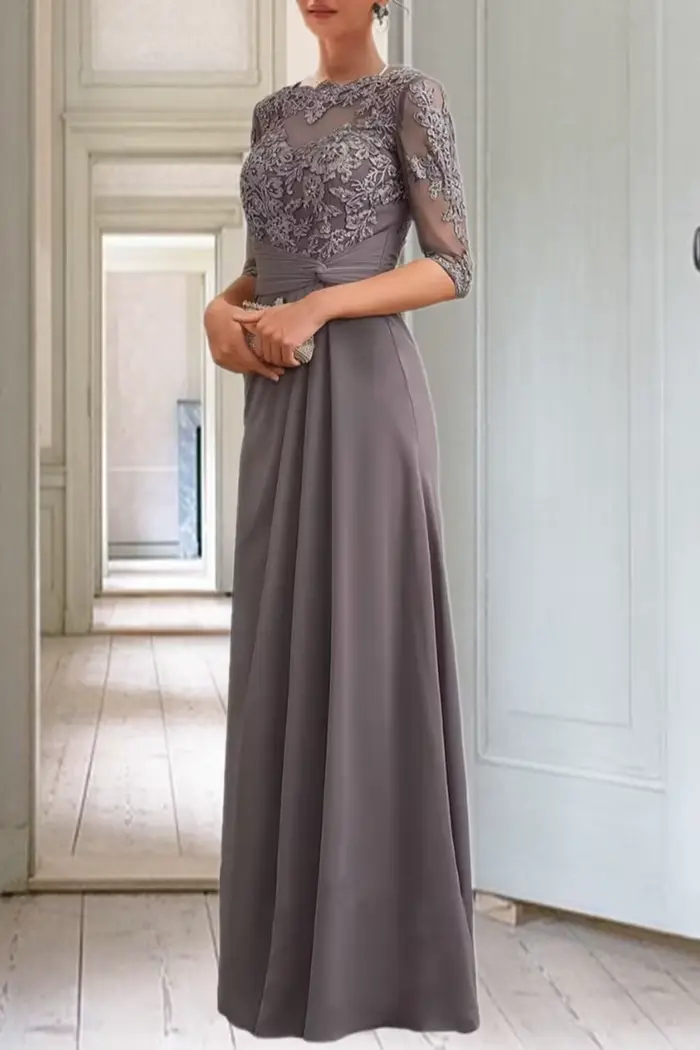 Robe mère de la mariée moderne en mousseline de soie avec appliques en dentelle pour mariage et cérémonies formelles