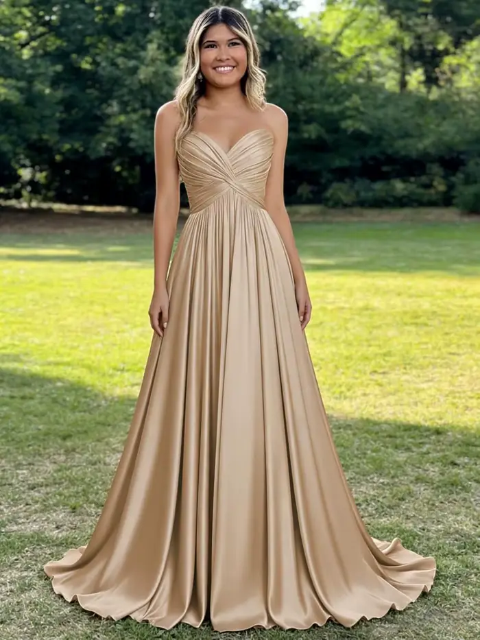 Robe de bal plissée sans bretelles pour adolescentes en polyester, coupe trapèze, robes de soirée formelles longues jusqu'au sol, occassions spéciales