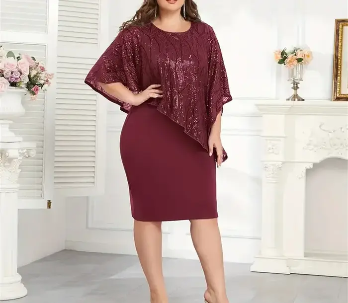 Grande taille femmes Sexy hanche étreinte robes paillettes irrégulière 5XL