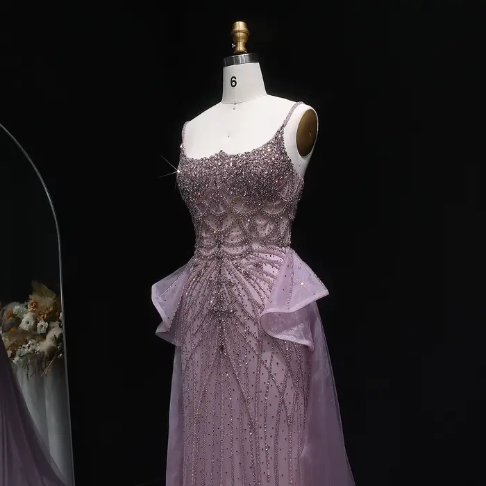 Sharon Said luxe Champagne sirène robe de soirée avec surjupe à volants rose pour les femmes de mariage