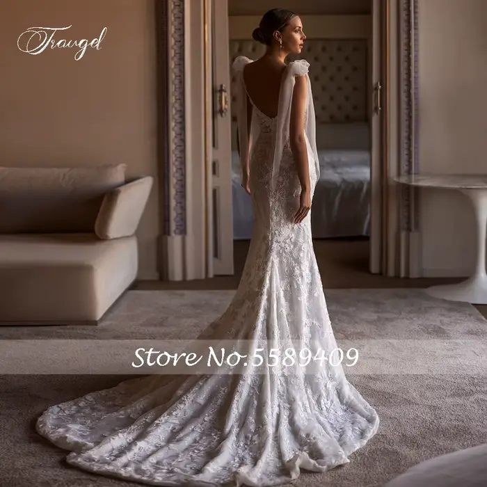 Robe de mariée traugel sirène en dentelle avec train court pour femmes occasions spéciales