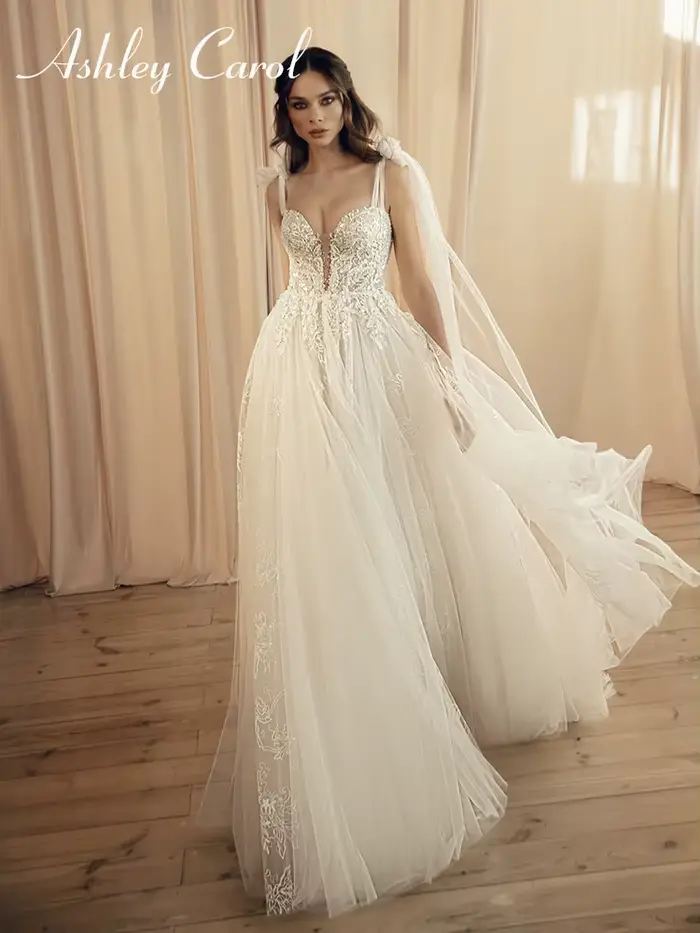 Ashley Carol-Robe de mariée Boho, bretelles spaghetti, rubans rêveurs, appliques en tulle chérie, ro