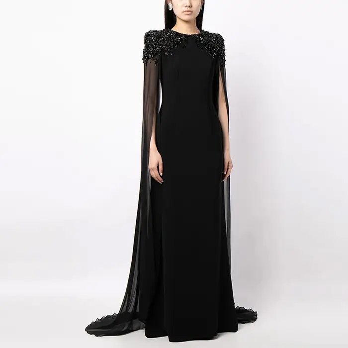 HIGH STREET Nouvelle Collection 2026 Robe de Soirée Longue Maxi pour Femme à Manches Longues Ornée de Diamants