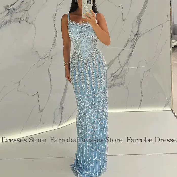 Robe fourreau en satin bleu ciel à encolure carrée élégante pour femmes occasions spéciales soirée gala mariage
