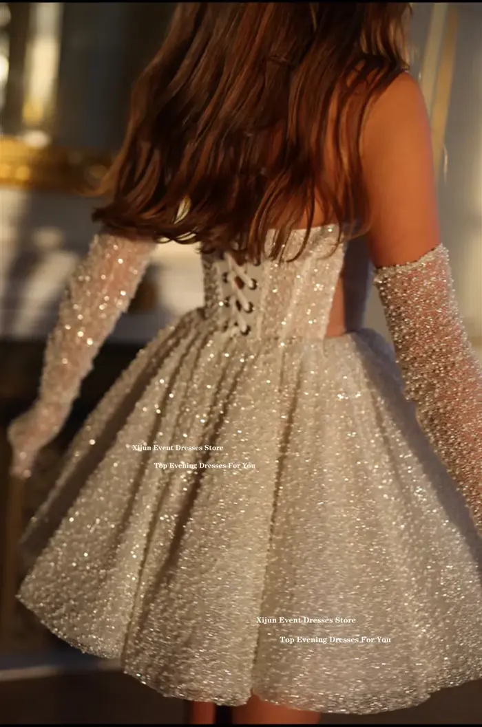 Xijun paillettes robes de mariée courtes chérie sans manches a-ligne robe de bal événement formel Cocktail