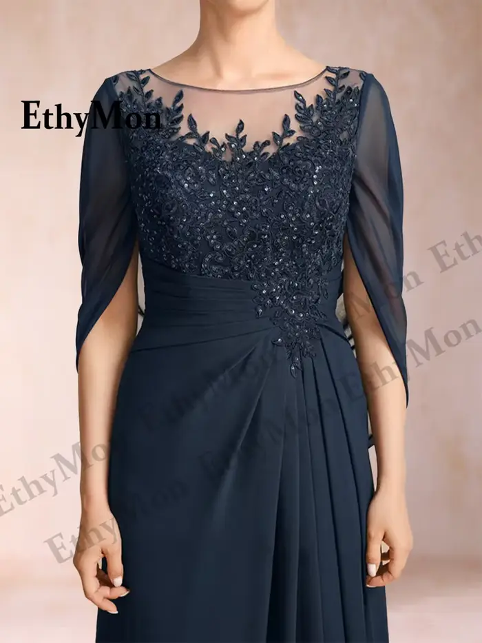 Robe de Soirée en Mousseline de Soie et Dentelle Appliquée pour Mère de la Mariée Occasions Spéciales