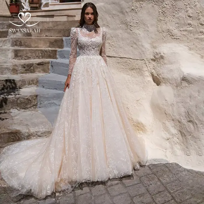 2 en 1 robe De mariée boléro 2025 magnifiques Appliques perlées a-ligne princesse robe De mariée Swa