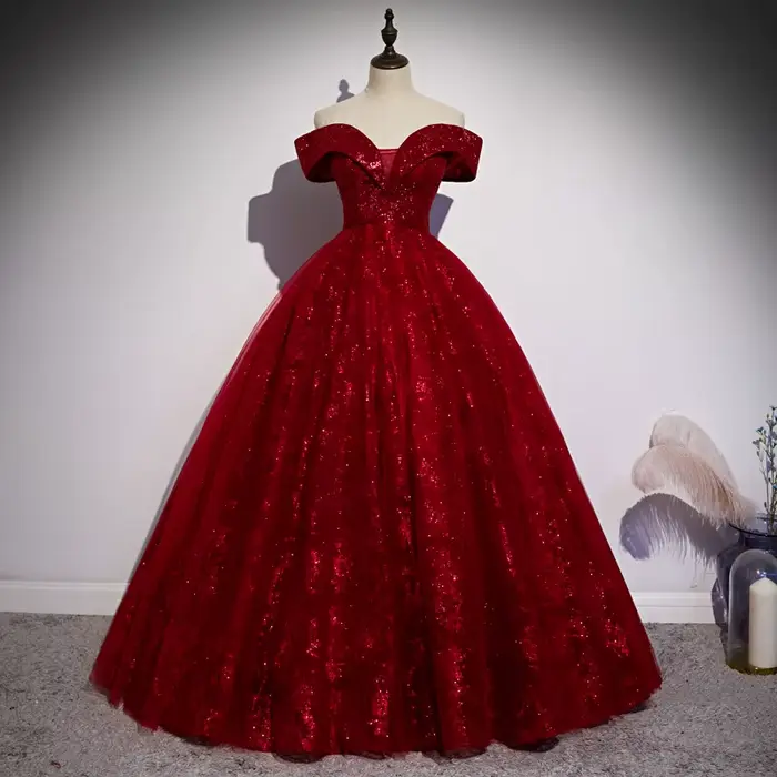 Robe de Soirée Rouge en Tulle à Paillettes pour Femme, Tenue de Bal Classique et Élégante, Éducative