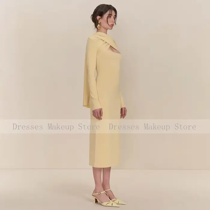 Robe de cocktail mi-longue 2 pièces, fendue sur le côté, longueur thé, colonne, robes de soirée formelles avec veste, manches longues, robes de soirée pour femmes