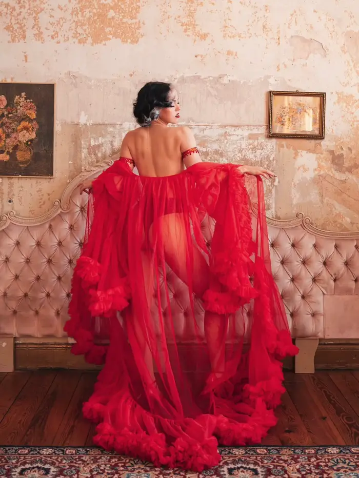 Robe de soirée chic à volants pour femmes, col en V, manches longues, transparente, personnalisable pour soirées officielles et cérémonies de maternité