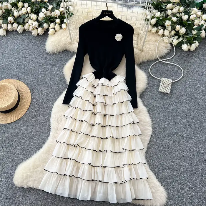 Robes longues à fleurs en tricot