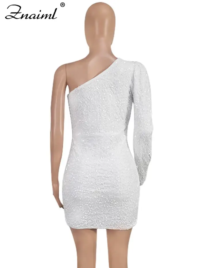 Znaiml-Robe de soirée élégante à paillettes blanches pour femmes