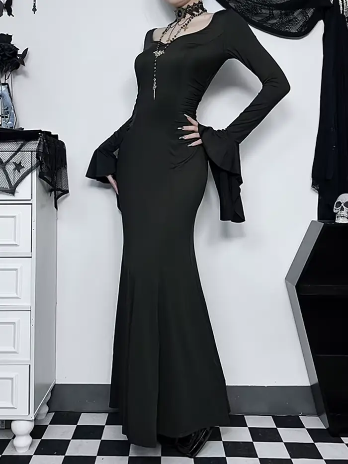 Robe gothique élégante pour femme sirène d'été slimmée inspirée de la famille adams pour halloween et autres occasions spéciales
