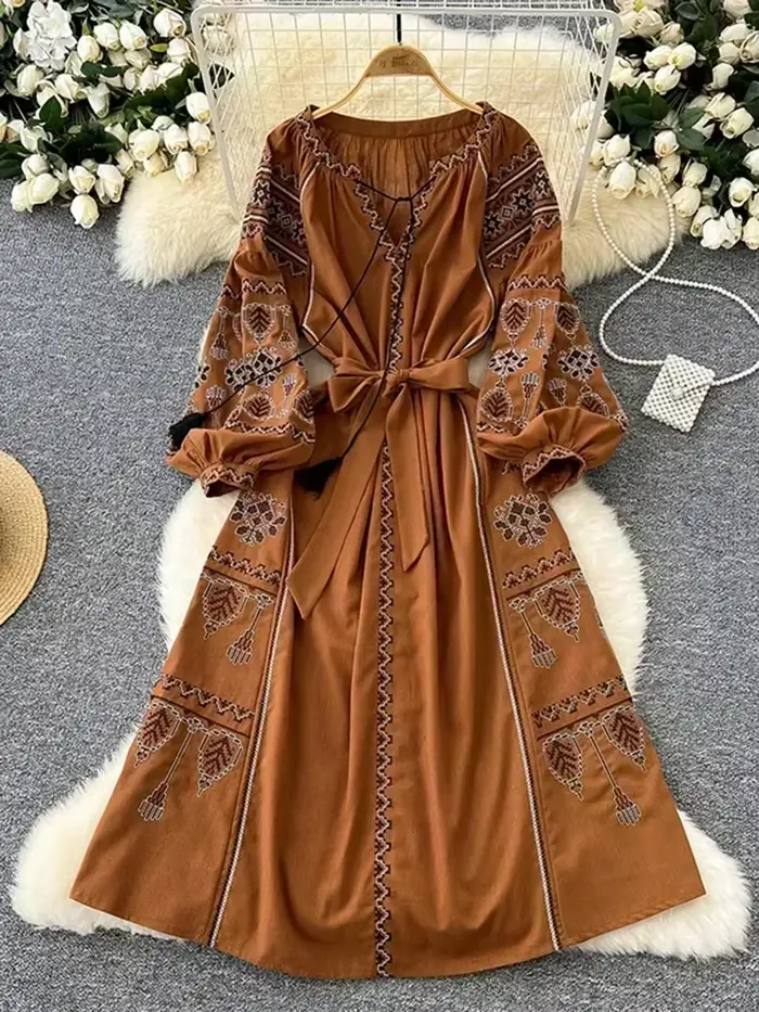 Robe longue de Style ethnique rétro bohème pour femmes