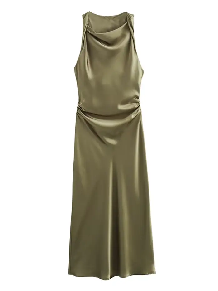 Robe Longue en Satin pour Femme, Tenue Midi Sexy, Élégante, pour Soirée, Été, 2025
