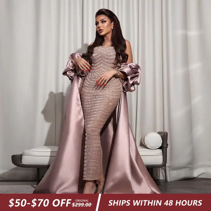 Robe de soirée Sharon Said en polyester avec train de balayage et cape pour femmes, élégante et personnalisable pour occasions spéciales et événements formels