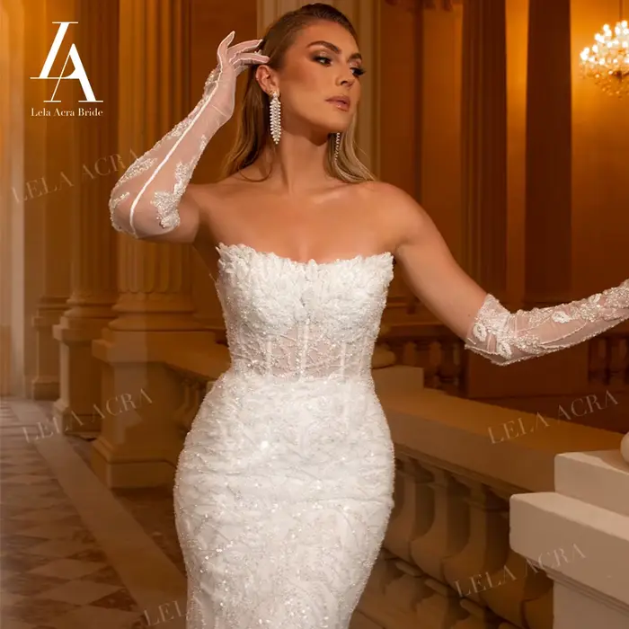 2 en 1 robe de mariée sirène sans manches 2026 magnifique