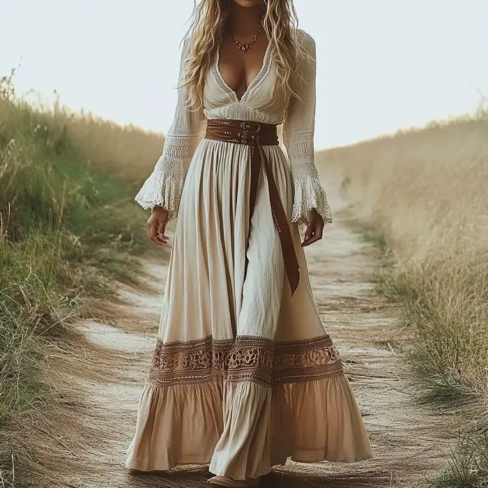 Robe imprimée de style ethnique de cowgirl occidentale vintage pour femme