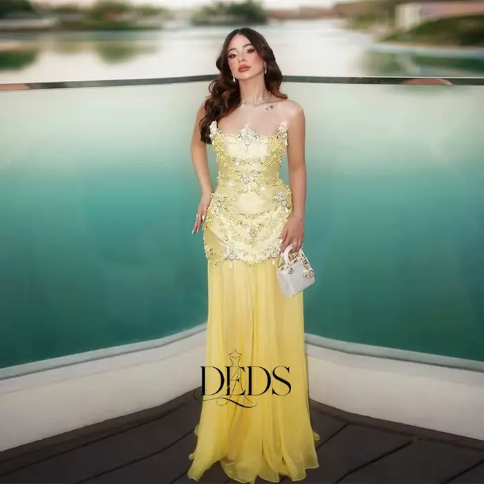 DEDS Robes de soirée personnalisées à fleurs jaunes