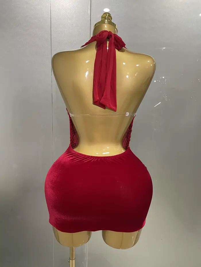Robe courte dos nu en velours pour femme, biscuits kly, maille, tenue de soirée, Rh, fête d'annivers