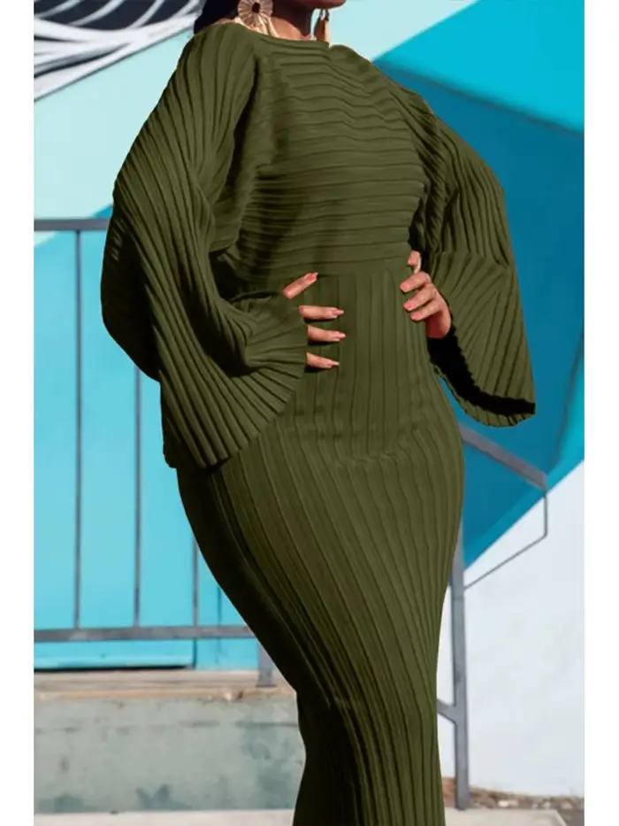 Robe longue côtelée tricotée à manches chauve-souris pour femmes
