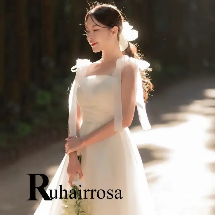 Ruhair – Robe De mariée trapèze tendance pour femmes, à lacets, avec nœud papillon, sans manches, lo