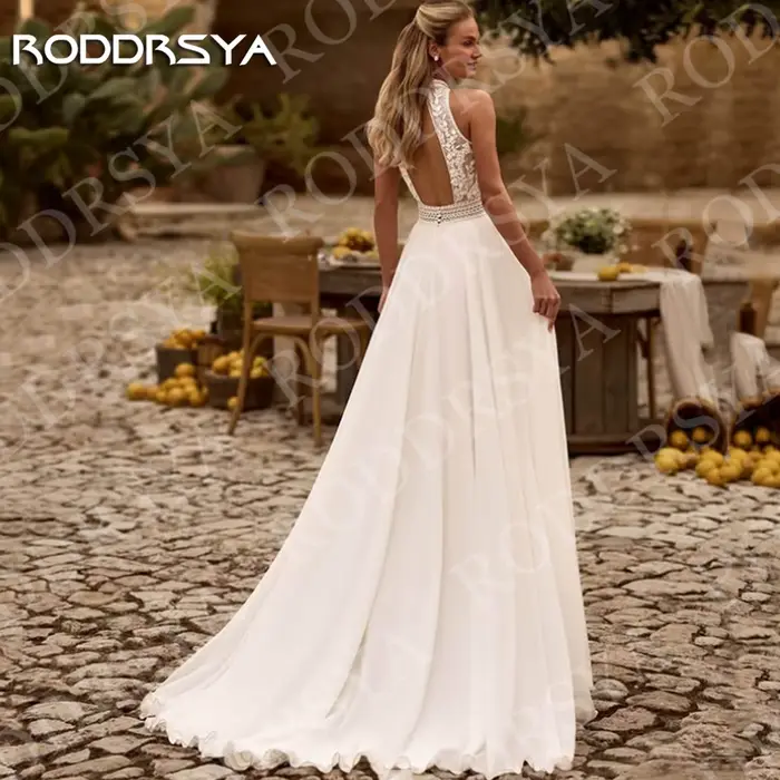 RODDRSYA 2026 robe de mariée bohème dos ouvert dentelle licou cou haute fente une ligne robes