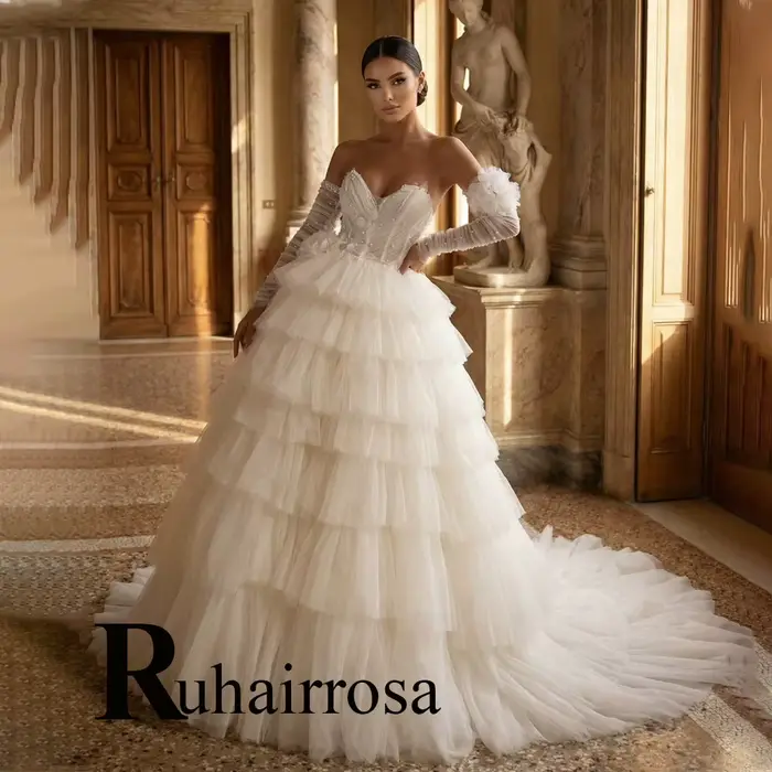 Ruhair – robe de mariée tendance pour femmes, style Sweetheart, avec perles superposées, épaules dén