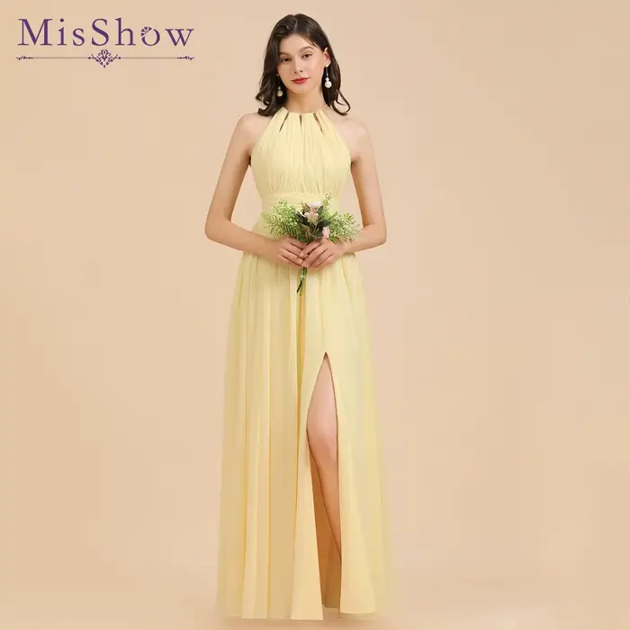Robe de Demoiselle d'Honneur Jaune Personnalisée