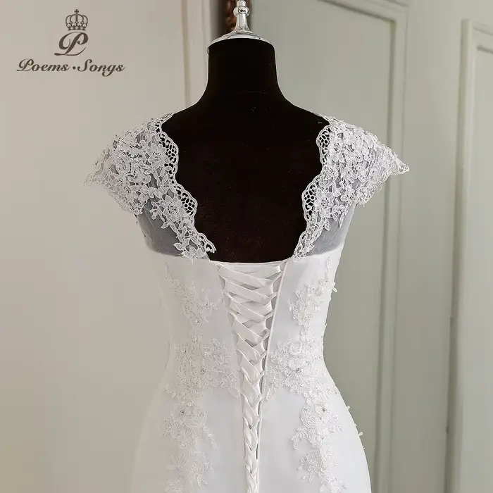Robes élégantes personnalisées robe De mariée sirène manches courtes style dentelle Appliques