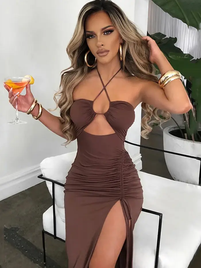 Sans manches Sexy femme Midi dos nu robes mince boîte de nuit fête femmes robe moulante