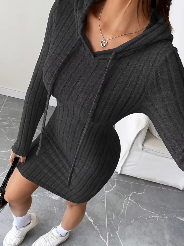Robe ajustée à capuche tricotée côtelée décontractée pour femme toute saison occasions spéciales