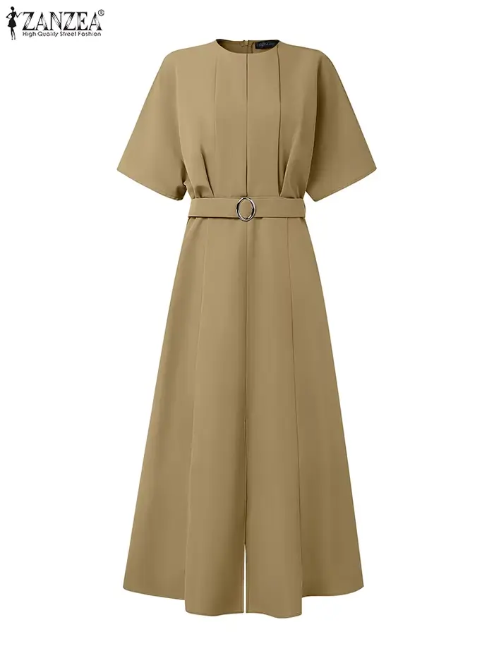 Robe élégante ZANZEA en polyester avec manches chauve-souris pour femmes, style européen, coupe régulière, longueur cheville, printemps/automne, occassions spéciales et quotidienne