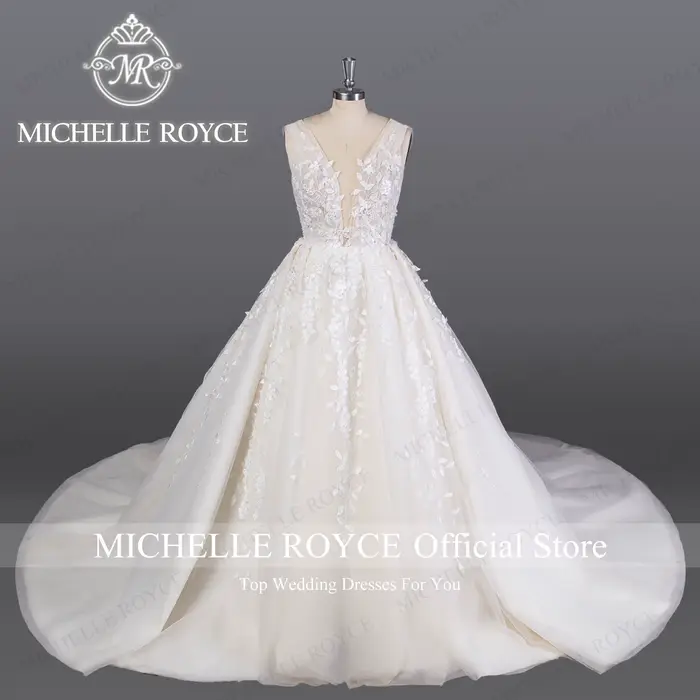 Michelle Royce col en v profond robes De mariée pour les femmes Appliques dos nu dentelle Sexy robe