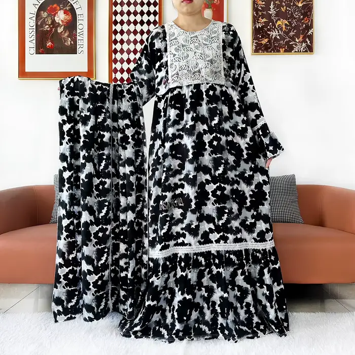 Robe longue Kashkha 2026 en coton imprimé pour femmes, style décontracté, abaya africaine, robe de fête et de vacances